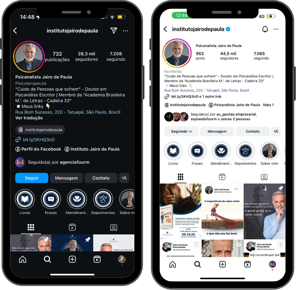 Perfil de Instagram organizado pela FourM
