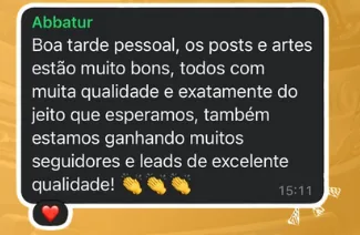 Feedback do cliente Abbatur sobre posts artes seguidores e leads